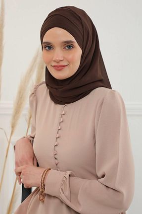 شال قهوه ای زنانه پلی استر Aisha