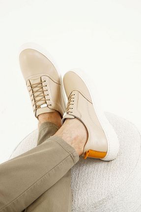 کفش اسنیکر بژ مردانه چرم اصل Mubiano - کد 661470188
