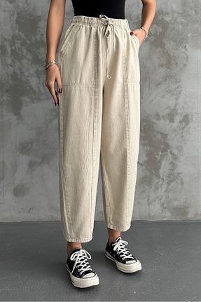شلوار بژ زنانه پنبه ای macharel jeans - کد 867626847