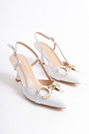 کفش پاشنه بلند کلاسیک سفید زنانه چرم Mubiano Collection - کد 832686394