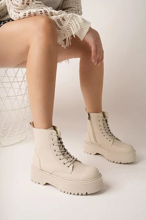 بوت / نیم بوت بژ زنانه چرم مصنوعی Zerenyus - کد 756436546