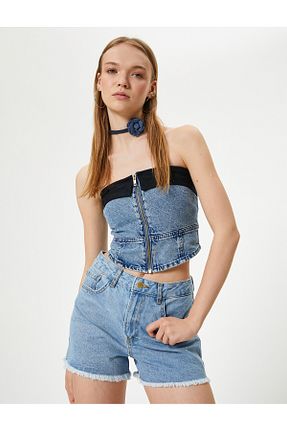 شلوارک و برمودا آبی زنانه فاق بلند Koton - کد 819274390