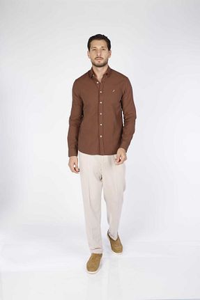 پیراهن قهوه ای مردانه رگولار peboni - کد 868588130