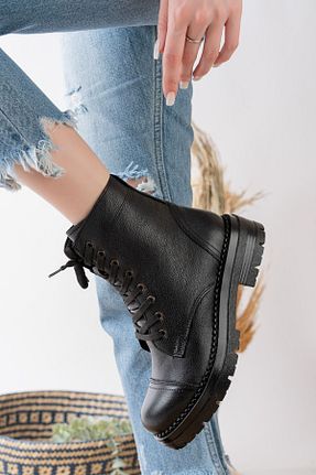 بوت / نیم بوت مشکی زنانه چرم خالص Dericalle shoes - کد 787644331