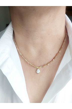 گردنبند جواهر قهوه ای زنانه روکش طلا DEVİ fashion - کد 868374871