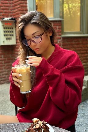 سوئیشرت زرشکی زنانه ساده COMBİNE MİCHAİL - کد 855705843