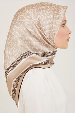 روسری بژ کرپ ساتن ابریشم Armine - کد 805732826