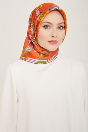 روسری نارنجی کرپ ساتن ابریشم Armine - کد 812199953