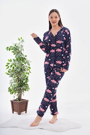 ست لباس راحتی سرمه ای زنانه چاپی Arvin Pijama - کد 867452109
