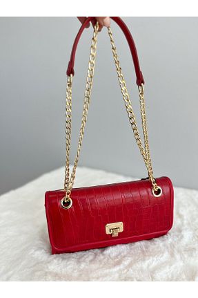 کیف دوشی قرمز زنانه چرم مصنوعی EVASAMLİSHOESBAG - کد 867494855