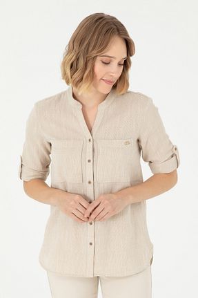 پیراهن بژ زنانه یقه ایستاده U.S. Polo Assn. - کد 849633693