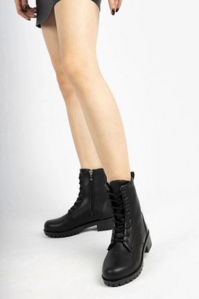 بوت / نیم بوت مشکی زنانه چرم مصنوعی Moda Değirmeni - کد 47646430