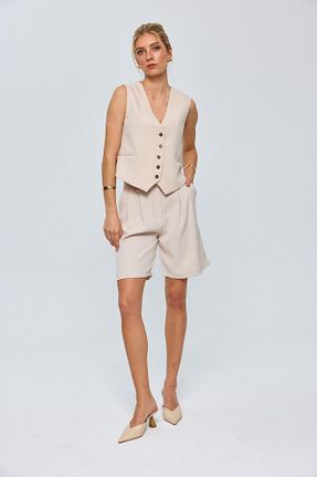 شلوارک و برمودا بژ زنانه مخلوط پلی استر Tuba Butik - کد 824092341