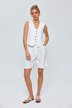 شلوارک و برمودا سفید زنانه مخلوط پلی استر Tuba Butik - کد 824092213