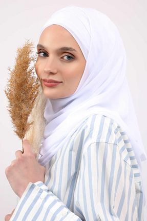 شال سفید زنانه پلی استر Aisha