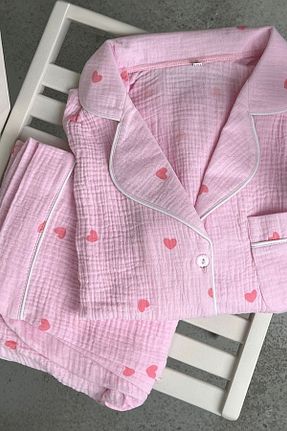 ست لباس راحتی صورتی زنانه چاپی PEMBİŞ HOMEWEAR - کد 867609082