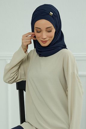 شال سرمه ای زنانه پنبه پلی استر Aisha
