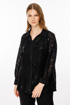 بلوز سایز بزرگ مشکی زنانه رگولار Ekol - کد 867609590