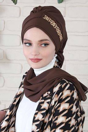 شال قهوه ای زنانه شیفون Aisha