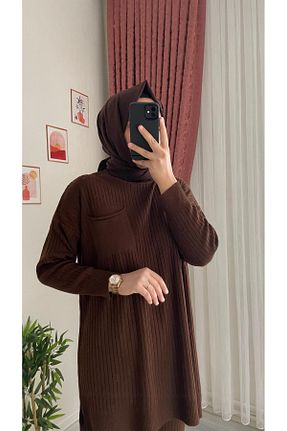 ست بالاتنه و پائین تنه قهوه ای زنانه بافت BMH TESETTÜR - کد 867672810