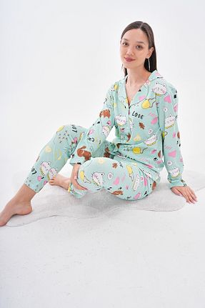 ست لباس راحتی سبز زنانه چاپی Arvin Pijama - کد 867448132