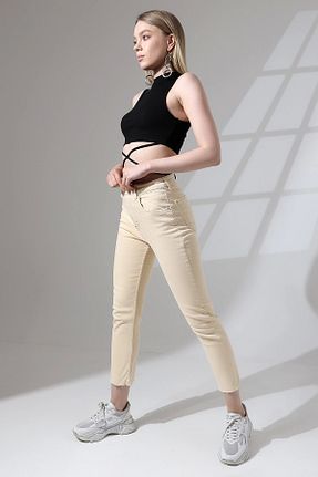 شلوار جین بژ زنانه پاچه ساده KAGAWA - کد 867665579