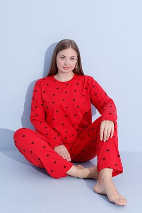 ست لباس راحتی سایز بزرگ قرمز زنانه Kalp PİJAMOOD - کد 868065793