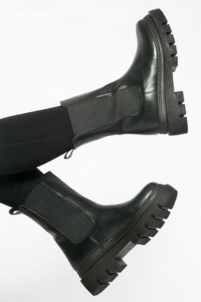 بوت / نیم بوت مشکی زنانه چرم مصنوعی Shoes Time - کد 868072939