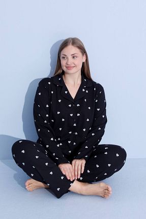 ست لباس راحتی سایز بزرگ مشکی زنانه Kalp PİJAMOOD - کد 868860822
