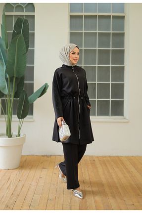 ست بالاتنه و پائین تنه حجاب مشکی زنانه رگولار D
