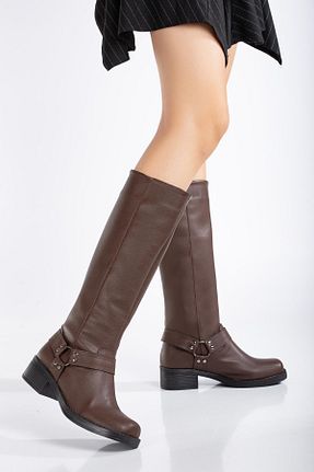 چکمه قهوه ای زنانه چرم مصنوعی SUİNS SHOES - کد 868118695