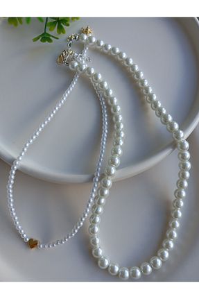 گردنبند جواهر سفید زنانه مروارید Duayen Design - کد 868126252