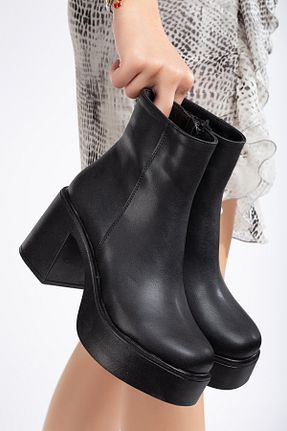 بوت / نیم بوت مشکی زنانه چرم مصنوعی Akçetin Moda - کد 868417562