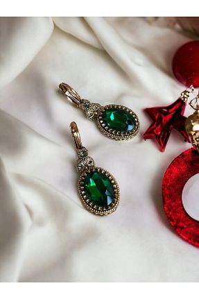 گوشواره جواهر سبز لزران FAYRA ACCESSORIES - کد 846417876