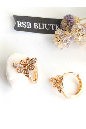 گوشواره استیل (فولاد) طلائی زنانه رودیوم RSB Bijuteri - کد 806132711