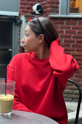 سوئیشرت قرمز زنانه ساده COMBİNE MİCHAİL - کد 857555147