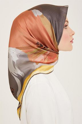 روسری قهوه ای کرپ ساتن ابریشم Armine - کد 805733615