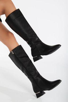 چکمه مشکی زنانه چرم مصنوعی MYDERİN SHOES - کد 881968724
