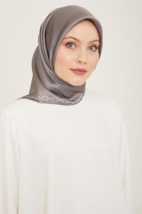 روسری طوسی کرپ ساتن ابریشم Armine - کد 805733034