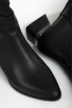 چکمه مشکی زنانه چرم مصنوعی MYDERİN SHOES - کد 881968724