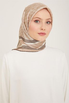 روسری بژ کرپ ساتن ابریشم Armine - کد 805732826