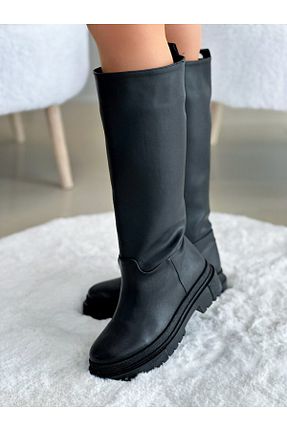 بوت / نیم بوت مشکی زنانه چرم مصنوعی EVASAMLİSHOESBAG - کد 867451896