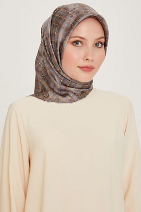 روسری طوسی کرپ ساتن ابریشم Armine - کد 867449636