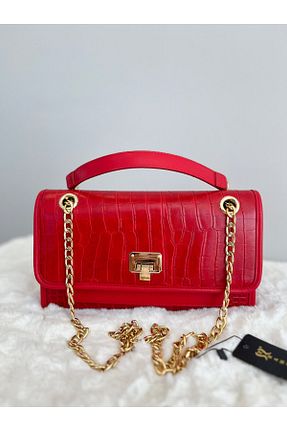 کیف دوشی قرمز زنانه چرم مصنوعی EVASAMLİSHOESBAG - کد 867494855