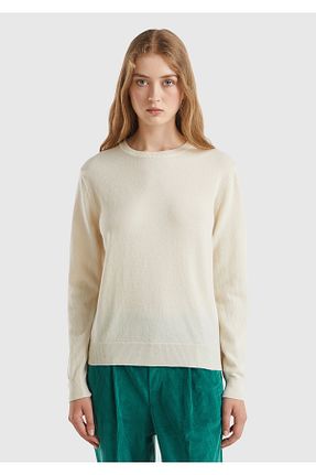 پلیور سفید زنانه ساده United Colors of Benetton - کد 54582437