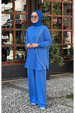 ست بالاتنه و پائین تنه حجاب آبی زنانه رگولار qupra - کد 867533079