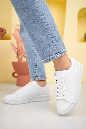 بوت / نیم بوت سفید زنانه چرم مصنوعی ARYALİSTORE - کد 866723092