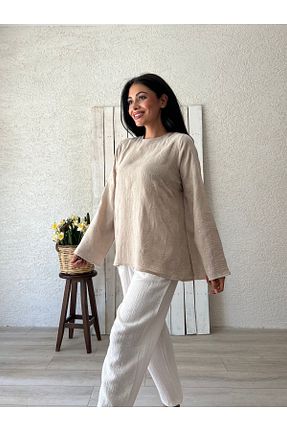 بلوز بژ زنانه طرح دار KÜÇÜĞÜM BUTİK - کد 858164329