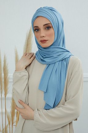 شال آبی زنانه پنبه ای Aisha