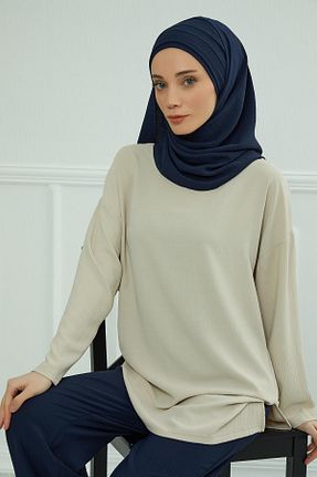 شال سرمه ای زنانه پنبه پلی استر Aisha